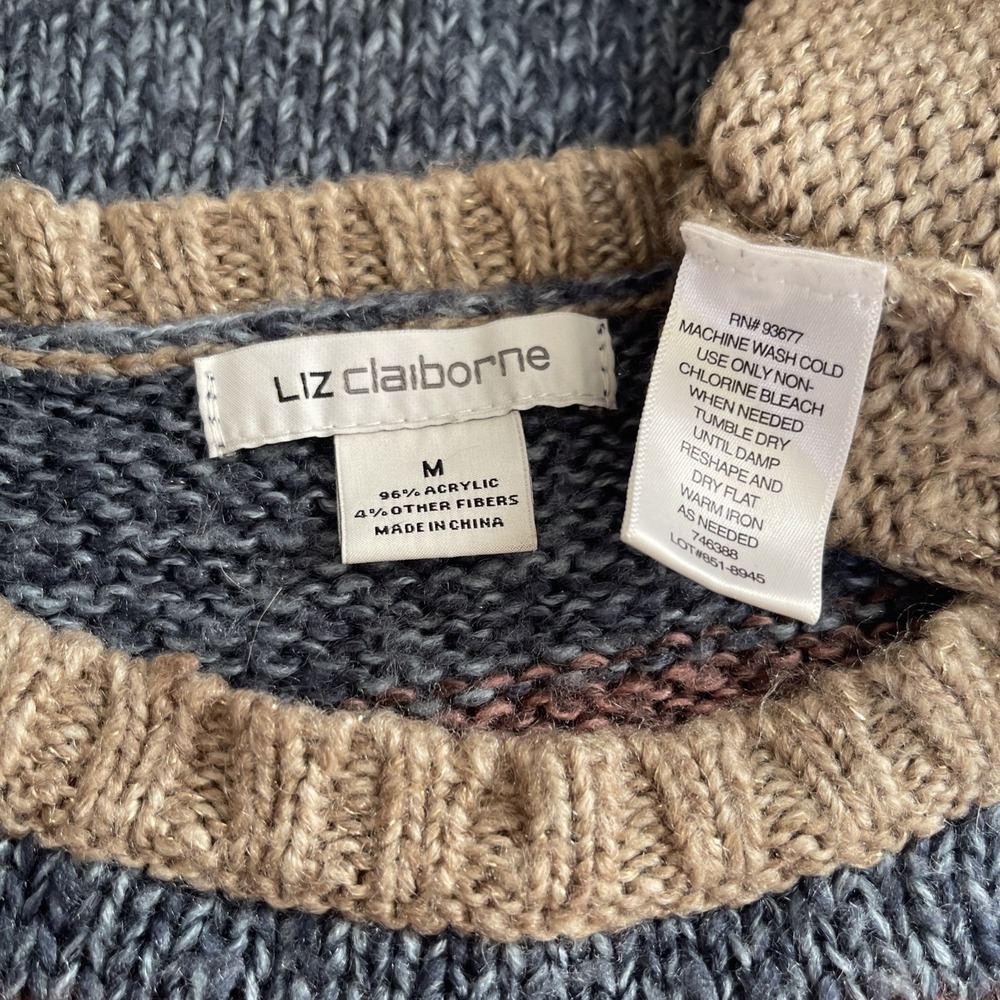 Liz Claiborne Women's Long‎ Sleeve Striped Multicolored Knit Sweater Size M - Picture 3 of 5